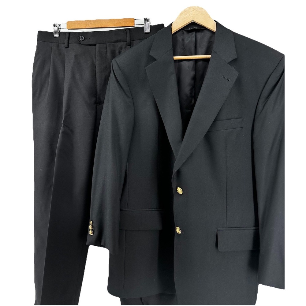 Jos‎ A Bank Men's Wool Suit 41 Regular Black Gold Button Classic 32x27 Pants